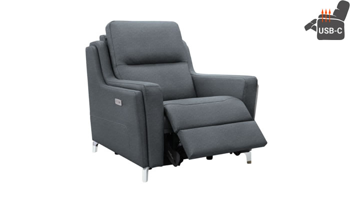 Parker Knoll Portland Recliner Armchair USB Heated Seat Lola Navy Brushed Steel Leg